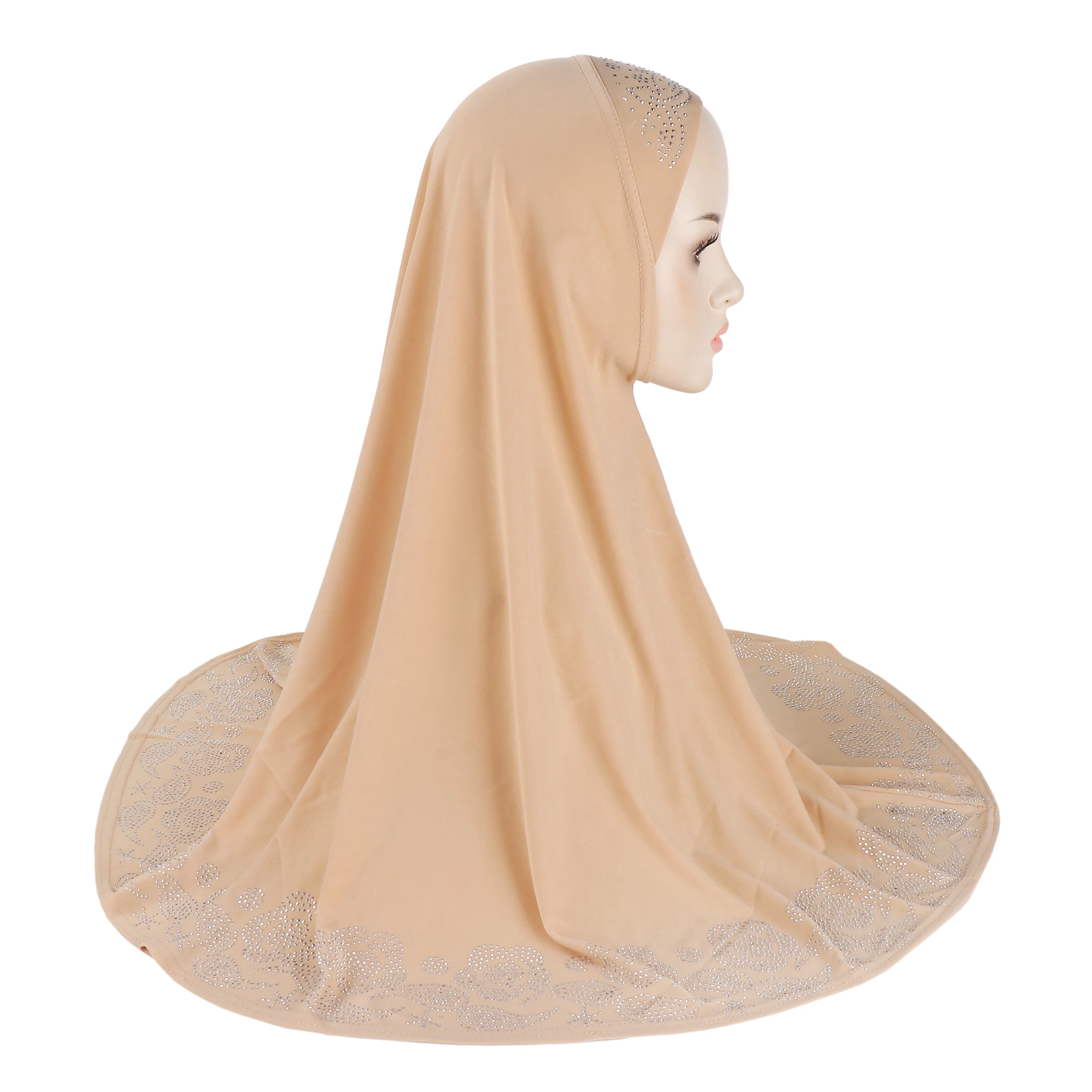 H407 Adults Big Size Muslim Hijab Scarf With Flower Rhinestones Islamic Headscarf Hats Armia Pull on Headwrap Bonnet