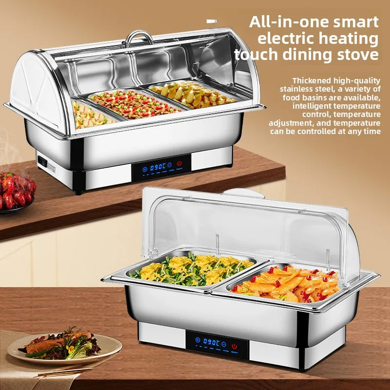 

Stainless steel buffet furnace electric heating visual flip cover furnace hotel canteen breakfast furnace insulation pot