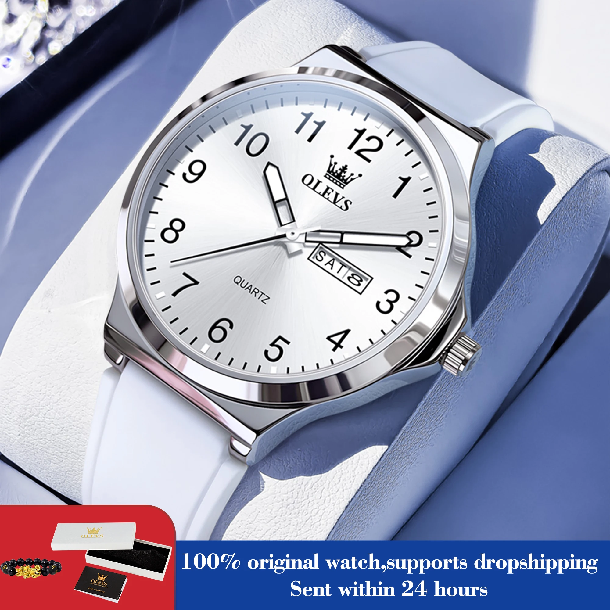 

OLEVS 5647 мужские часы модные кварцевые часы с большим циферблатом для мужчин цифровая шкала водостойкие светящиеся двойной календарь простые ручные часы