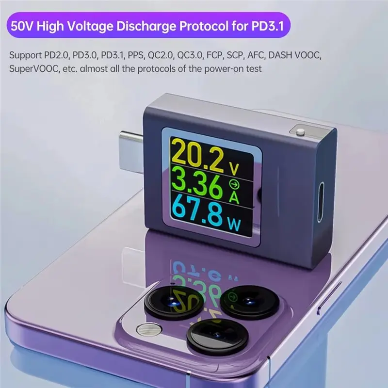 ABGI Multi-Function Digital Display Voltage Ammeter, Type-C PD3.1 DC 4.5-50V 0-12A Power Meter Tester for Phone Charging