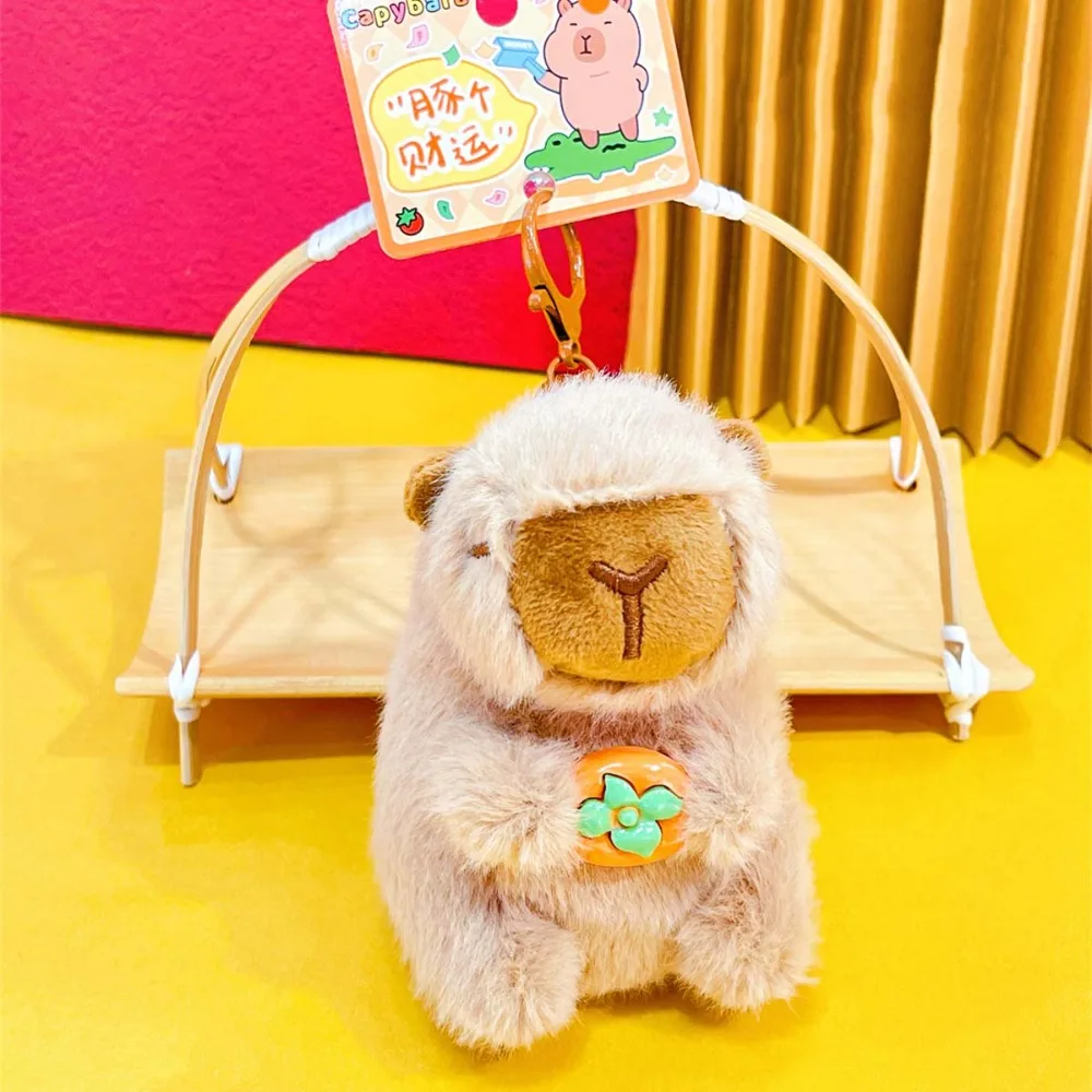 Creative Soft Capybara Key Ring Persimmon Cross Dressing Shaking Sounding Toy Funny PP Cotton Plush Animal Pendant Girls