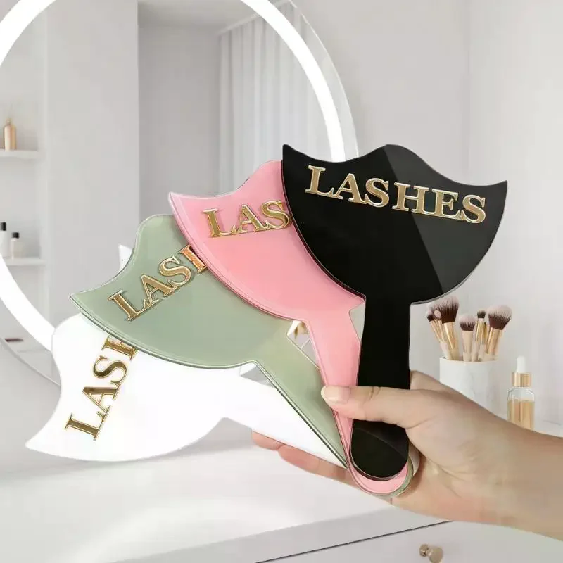 プロのまつげエクステンションミラー、ハンドル付き、精密なまつげエクステとメイクアップサロンの装飾、まつげ技術者用写真小道具