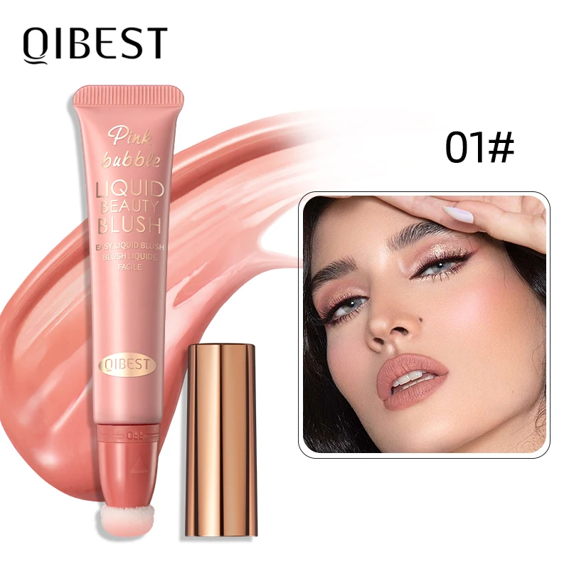 QIBEST Flüssiger Konturenstift mit Kissenapplikator für Gesicht und Wangen, natürliches Rouge-Finish, feuchtigkeitsspendendes, cremiges Flüssig-Rouge