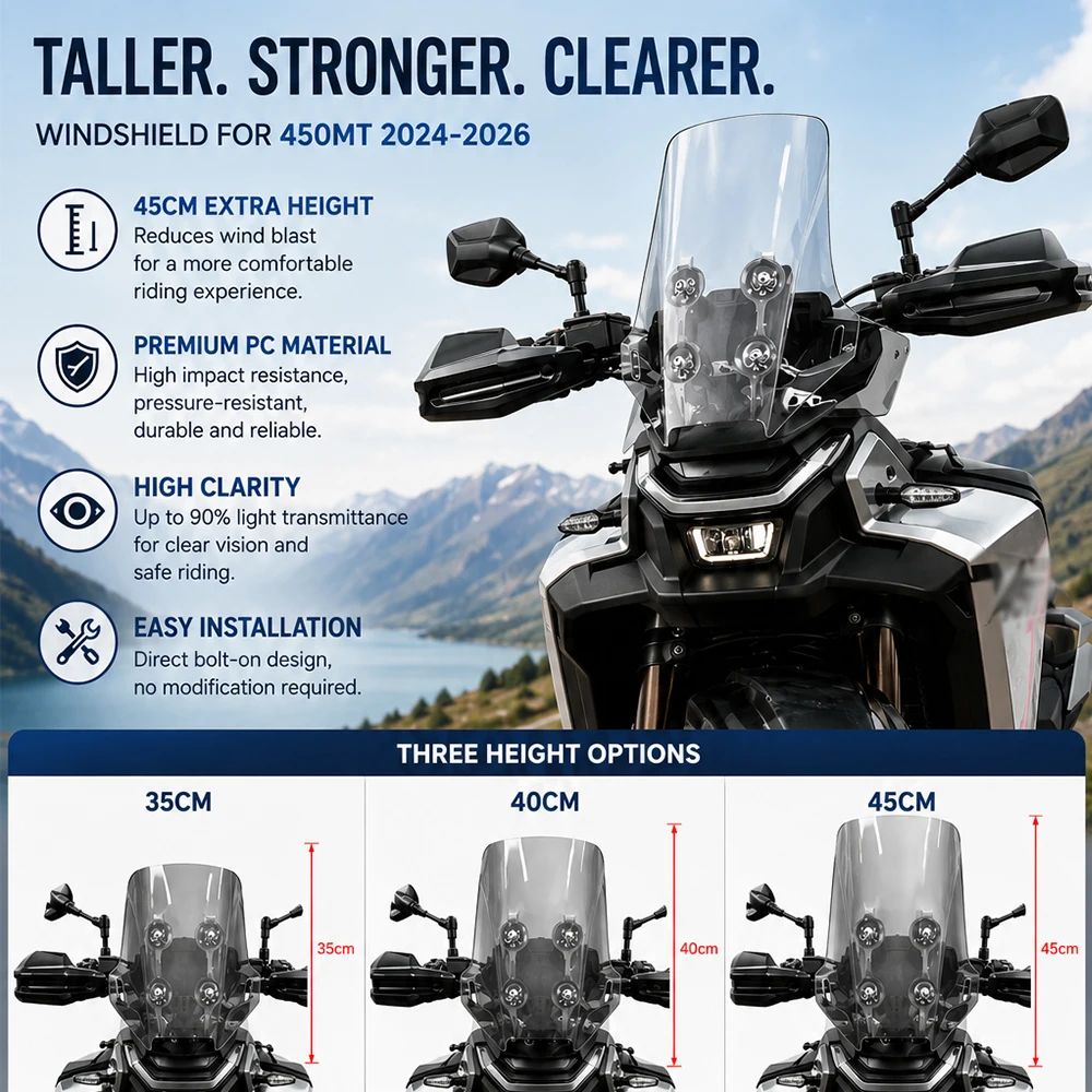 For CFMOTO 450MT MT450 CF MT 450 2024 2025 2026 Windscreen Front Windscreen Windshield Raised Windshield 450mt Accessories