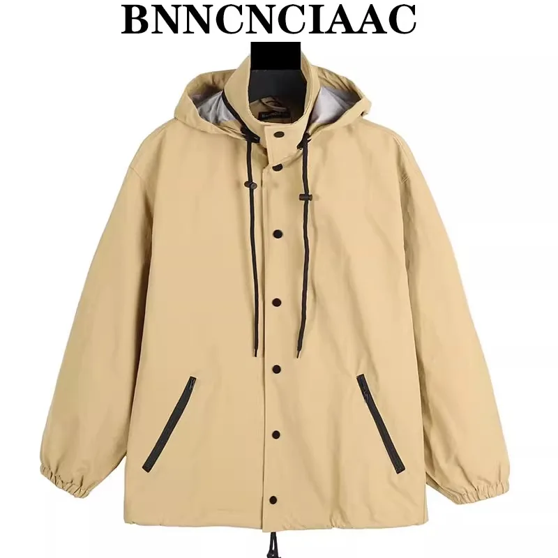 

Trendy Spring and Autumn Printed Medium Long Windbreaker Jacket for Men and Women Casual Loose Long Sleeved Hooded Coat