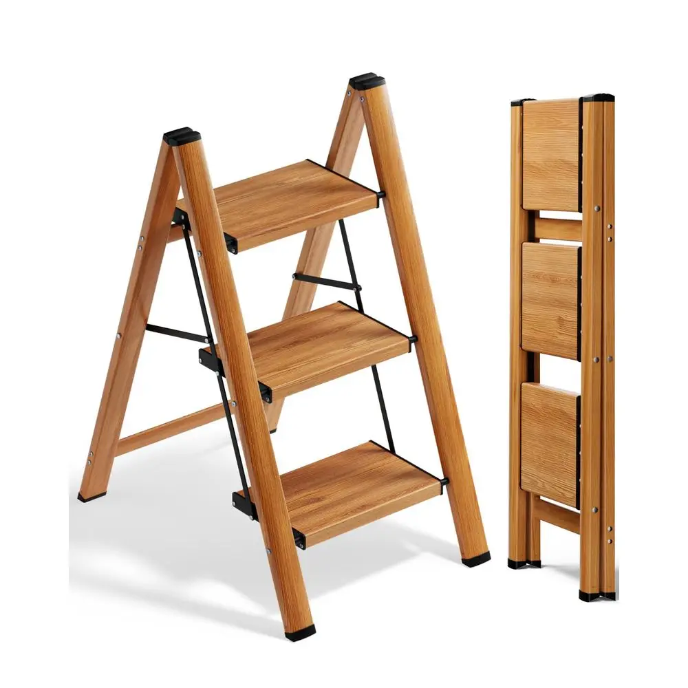 

Трехступенчатая складная алюминиевая лестница-табурет с широкими противоскользящими педалями, многофункциональная для дома и кухни, экономит место