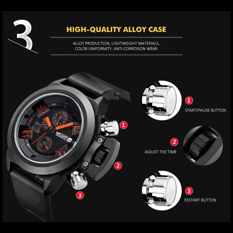 MEGIR Top Brand Luxury Fashion Sport Men\'s Watches White Silicone Strap Quartz Date Waterproof Wristwatch Chronograph Clock Man