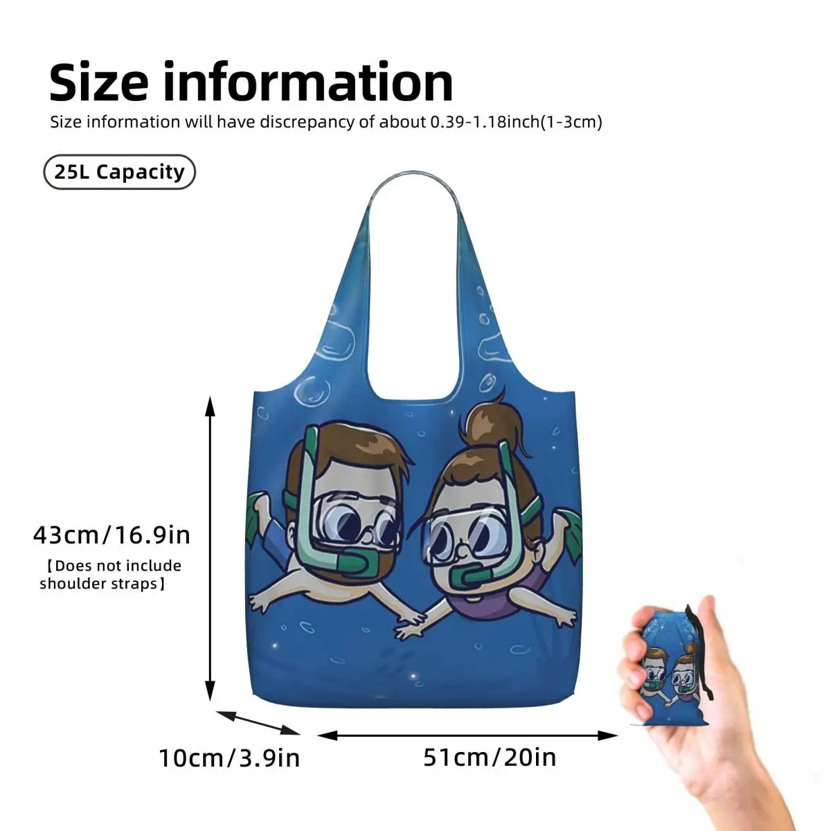 Under Water Couple - Pibubear Shopping Tote Bag Canvas Large Capacity Shoulder Bags Shopper Grocery Handbag for Women