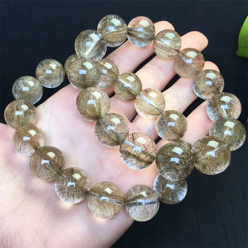 16MM Natural Silver Quartz Bracelet Women Fashion Sweet Reiki Healing Energy Strand Girls Jewelry Gift 1PCS