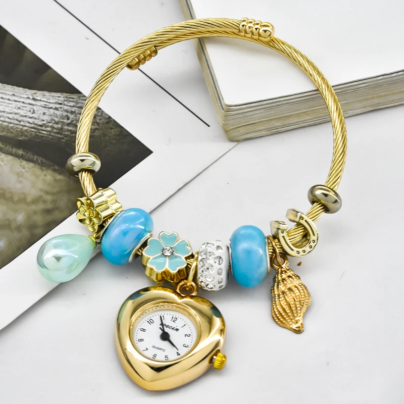 Модные женские часы-браслет Love Повседневная элегантность со стильными украшениями изысканных круглых кварцевых часов