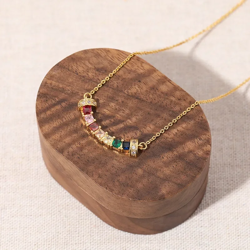 Colorful zircon collarbone chain, sweet temperament versatile Mori series European and American versatile copper plated real