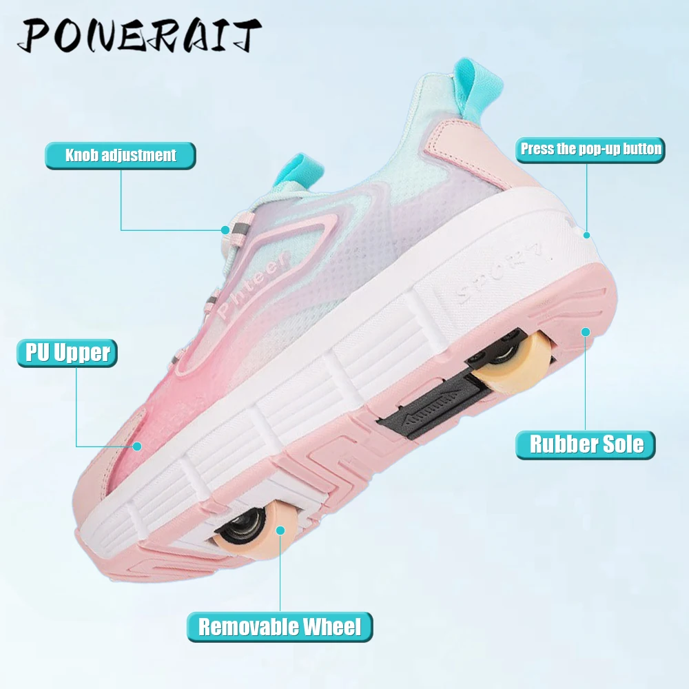 Girls' Flowing Powerslide Skates Shoes With 2 Wheels ,Speed Inline Skate Sneakers Shoe With Swivel Buckle And Removable Wheels