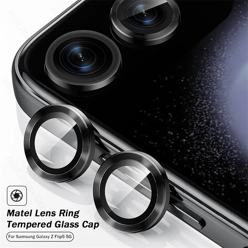 2Pcs Camera Matel Protect Ring Cover For Samsung Galaxy Z Flip 4 5 6 Curved Tempered Glass Lens Cap