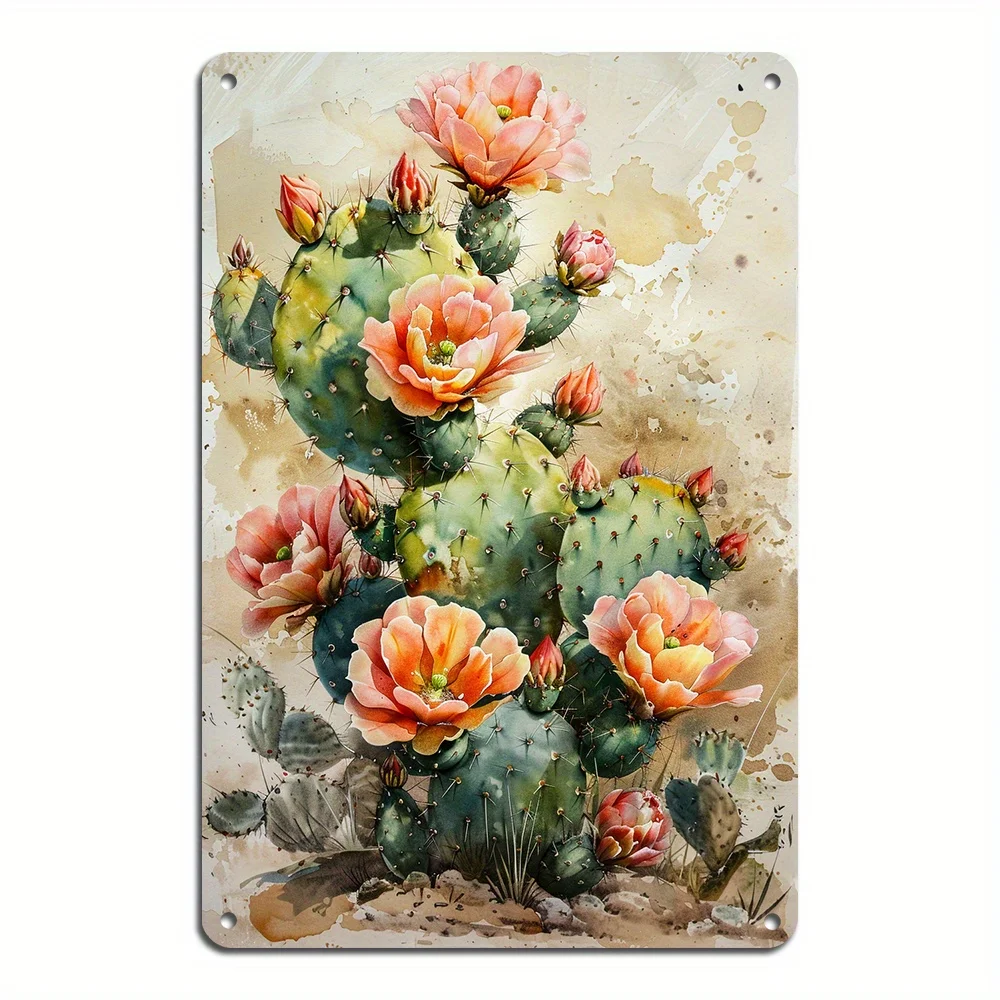 SignPlant Cactus Flower Vintage Plaque Decor, Wall Art Decor, Aluminum Metal Tin Sign, Indoor/Outdoor Decor(8x12Inch/20*30cm)