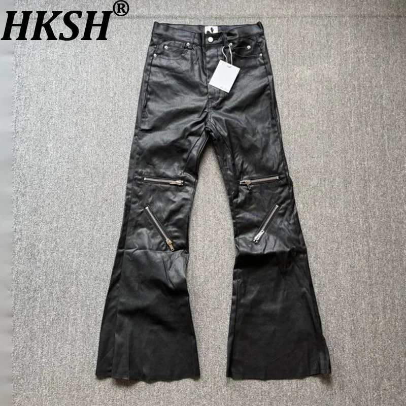 

Брюки HKSH RO Style, новые, оригинальные, с матовым восковым покрытием, на молнии на колене, зауженные, слегка расклешенные, в пол, с потертым краем, повседневные, HK18632