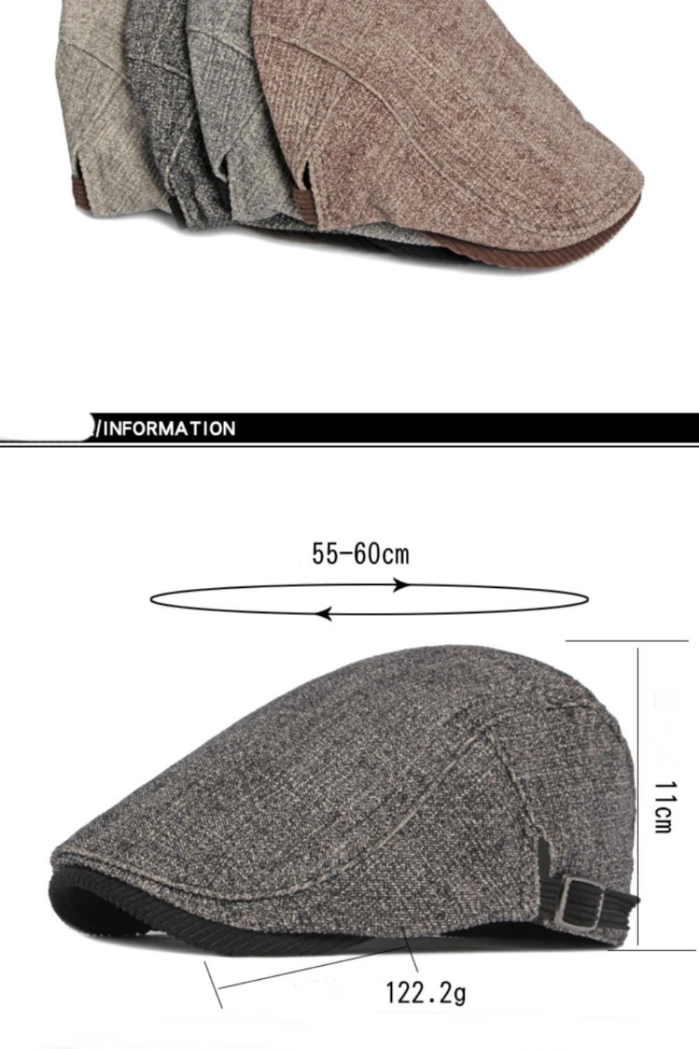HT4090 Baskenmützen für Männer und Frauen, Vintage-Künstler-Malermütze, Unisex, verstellbare Ivy-Flachmütze, warme Herbst-Winter-Baskenmütze – Detail 3