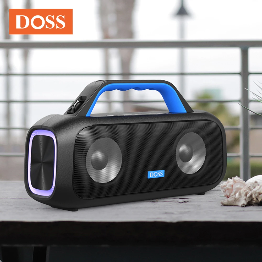 DOSS Portable Bluetooth Speaker 60W Powerful Stereo Bass Sound Music Box 25H Playtime LED Lights IPX6 Waterproof Outdoor Speaker