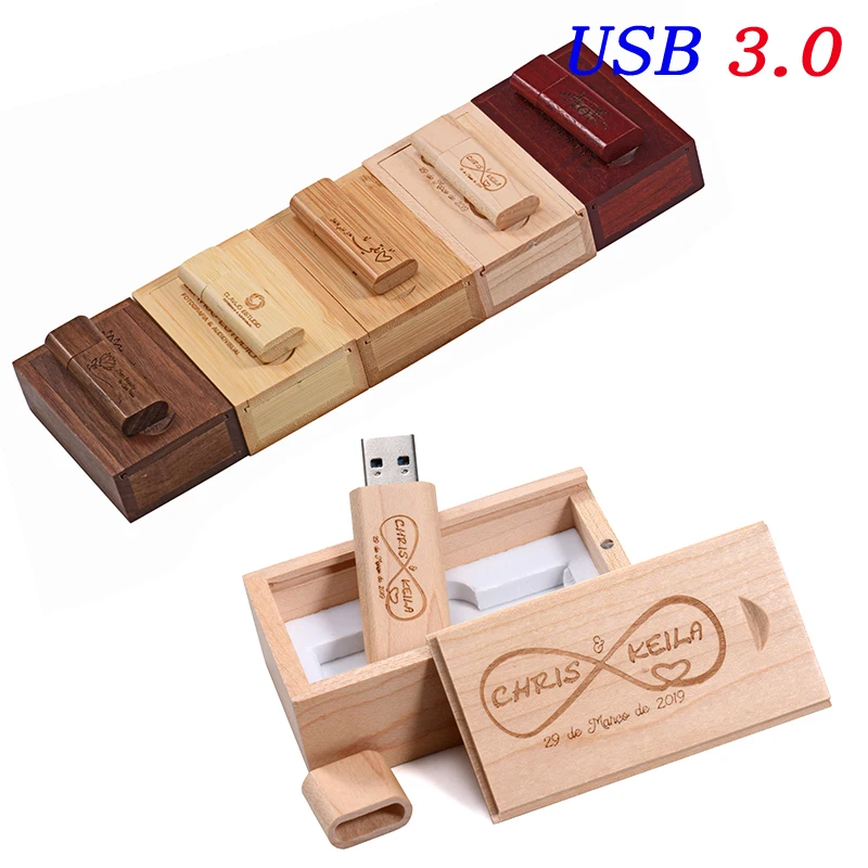 صندوق هدايا خشبي عالي السرعة USB 3.0 محرك فلاش سعة حقيقية محرك القلم شعار مخصص مجاني ذاكرة عصا 64 جيجابايت/32 جيجابايت/16 جيجابايت/8 جيجابايت U القرص