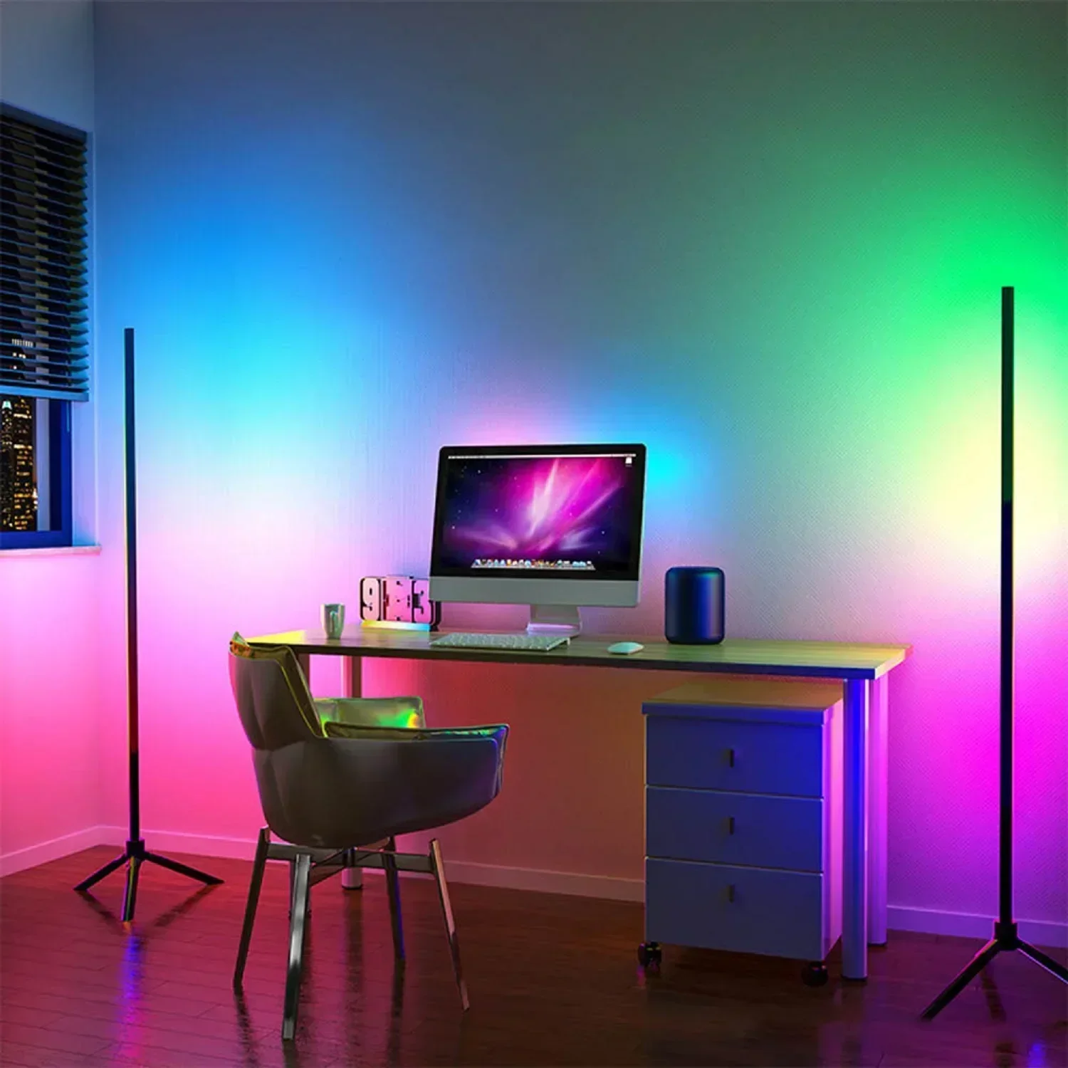 Voice Control RGB Corner Floor Lamp Bluetooth Led Lighting for Living Room Bedroom Home Decor Dimmable Color Changing Mood Light