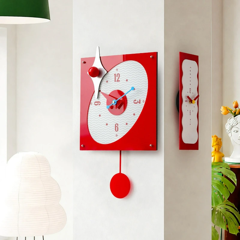 Dopamine Red Corner Wall Clock Creative Acrylic Living Room Decorative Hanging Timepiece for Modern Home Decor Daily Useful