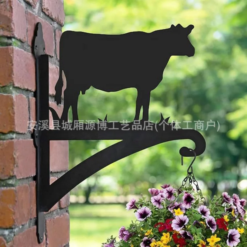 Hanging bracket Wrought iron heavy-duty ornamental cow silhouette Wall-mounted plant hanger Outdoor flower pot Lantern