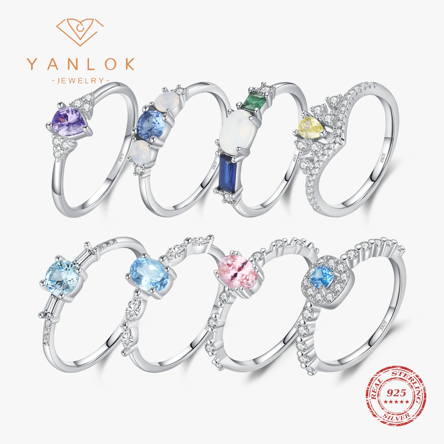 YANLOK Water Drop Zircon Rings 925 Sterling Silver Fashion Oval Opal Crystal Crown Finger Rings For Women Fine Jewelry