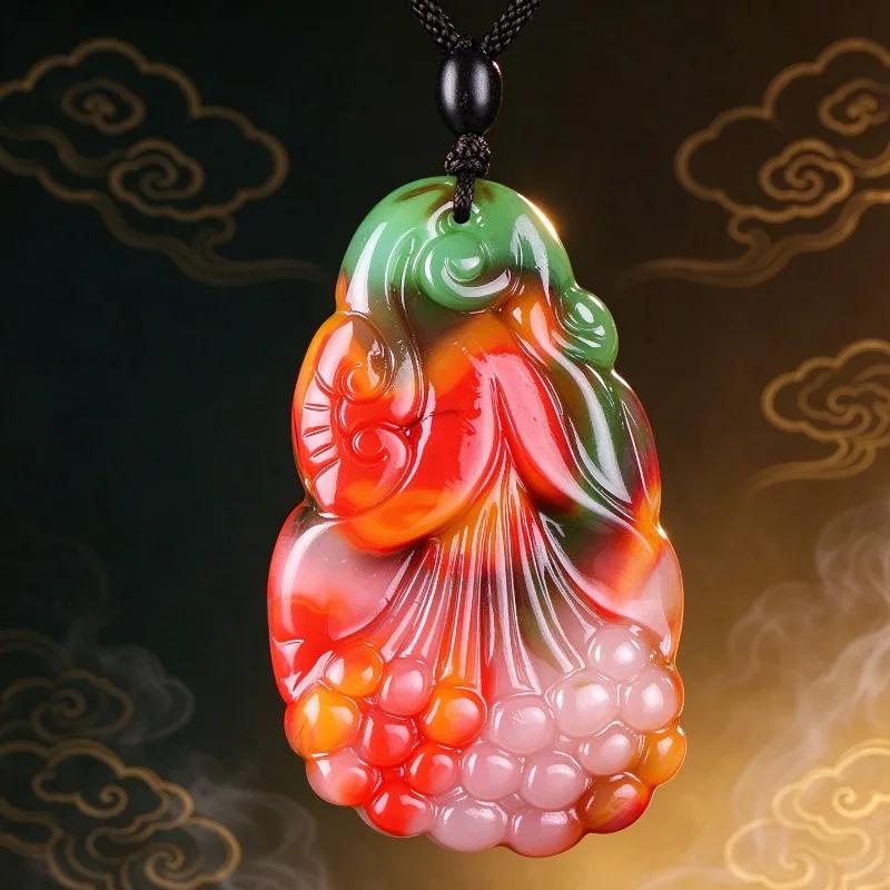 Colorful Jade Magnolia Pendant Colorful Jade Flower Blooming Rich Pendant Jade Pendant Men's and Women's Models
