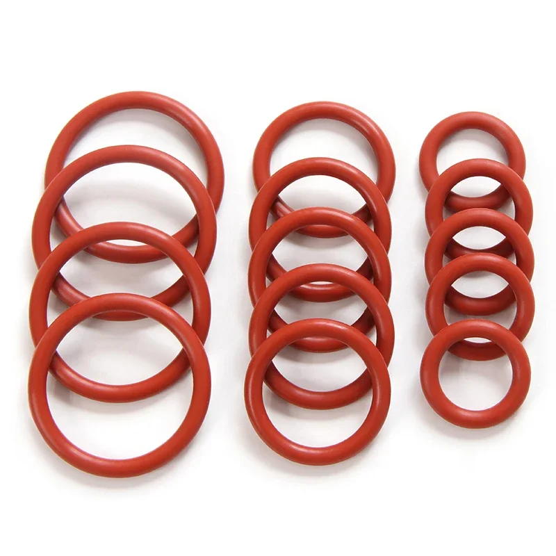 10pcs VMQ O Ring Gasket Thickness CS 5mm OD 15 ~ 150mm Red Waterproof Washer Round O Shape Silicone Ring Food Grade