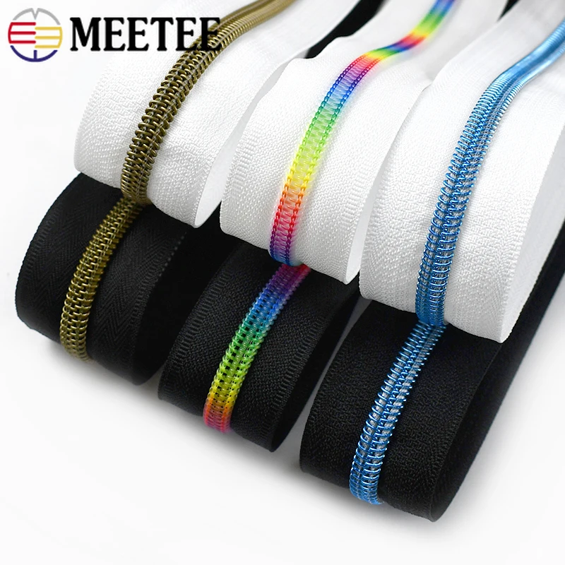 1/2/3/5/10Meters Meetee 5# Nylon Zippers Colored Roll Coil Plastic Zip Tapes for Sewing Clothes Bags Repairs Kit Accessories