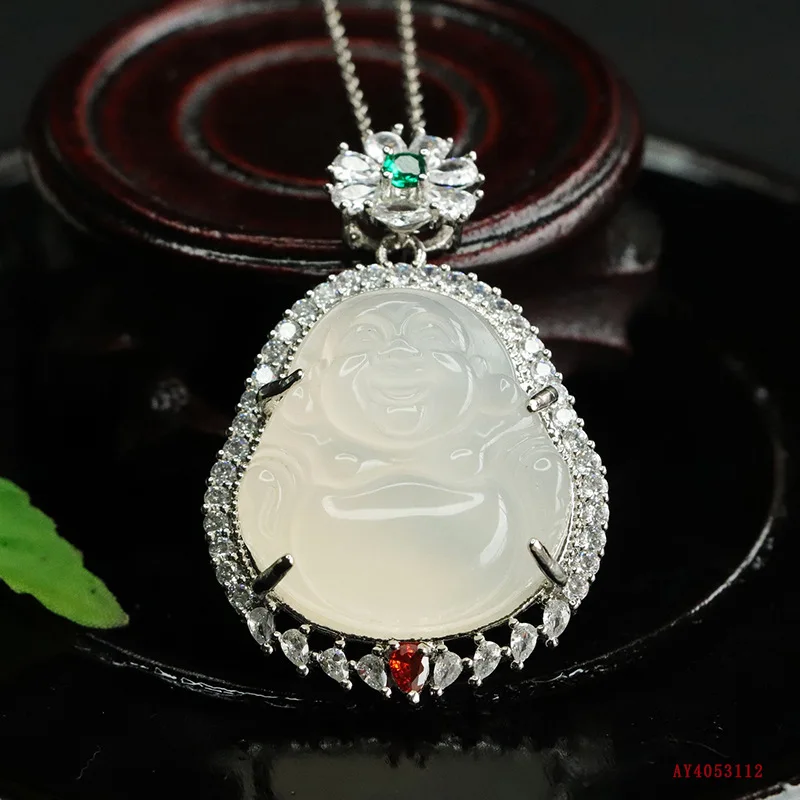 

Подвеска из натурального агата, мужское ожерелье с изображением Будды из белого халцедона, украшения в стиле ретро.