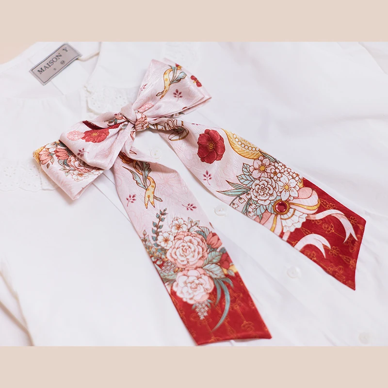 

Pink Garden Tea Party Long Silk Scarf Floral Sweet Elegant Headband Bag Handle Strap