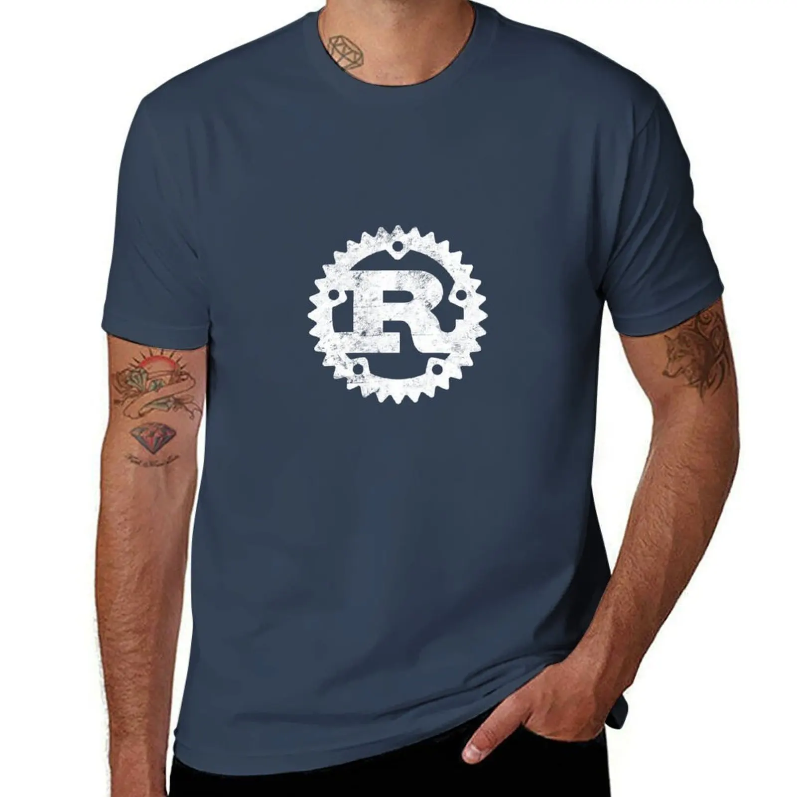 

Rust Programming logo print distressed T-Shirt Basic Short Sleeve T-Shirt for Men