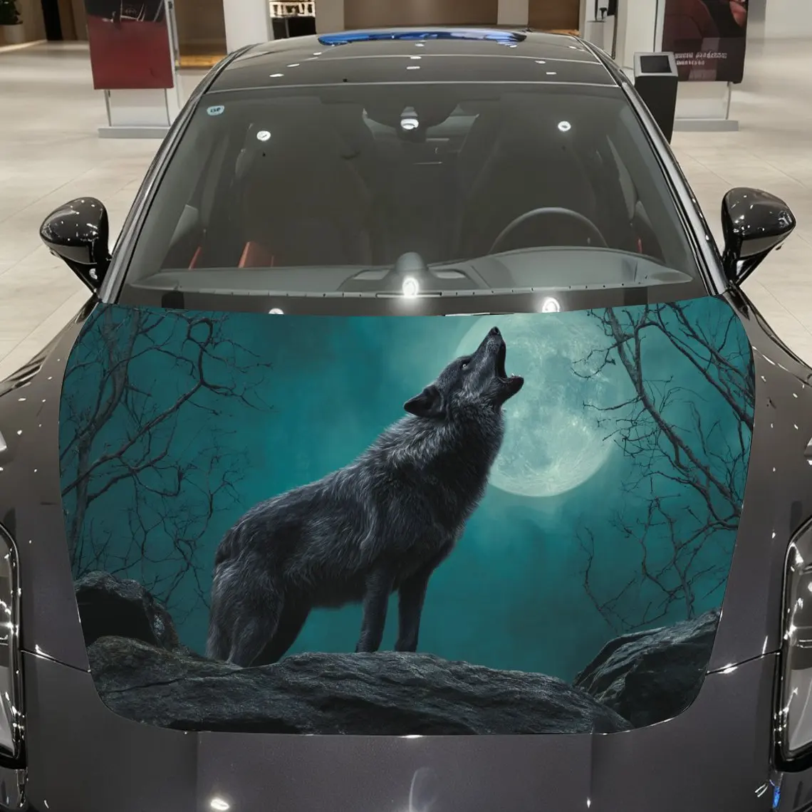 

Moon-howling Lone Wolf Pattern car hood stickers, waterproof self-adhesive, scratch resistant, easy to stick, durable car PVC st