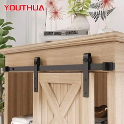 YOUTHUA Mini Cabinet Sliding Barn Door Hardware Kit for Double Door / Single Door TV Stands Wardrobe Cabinets Furniture Slide