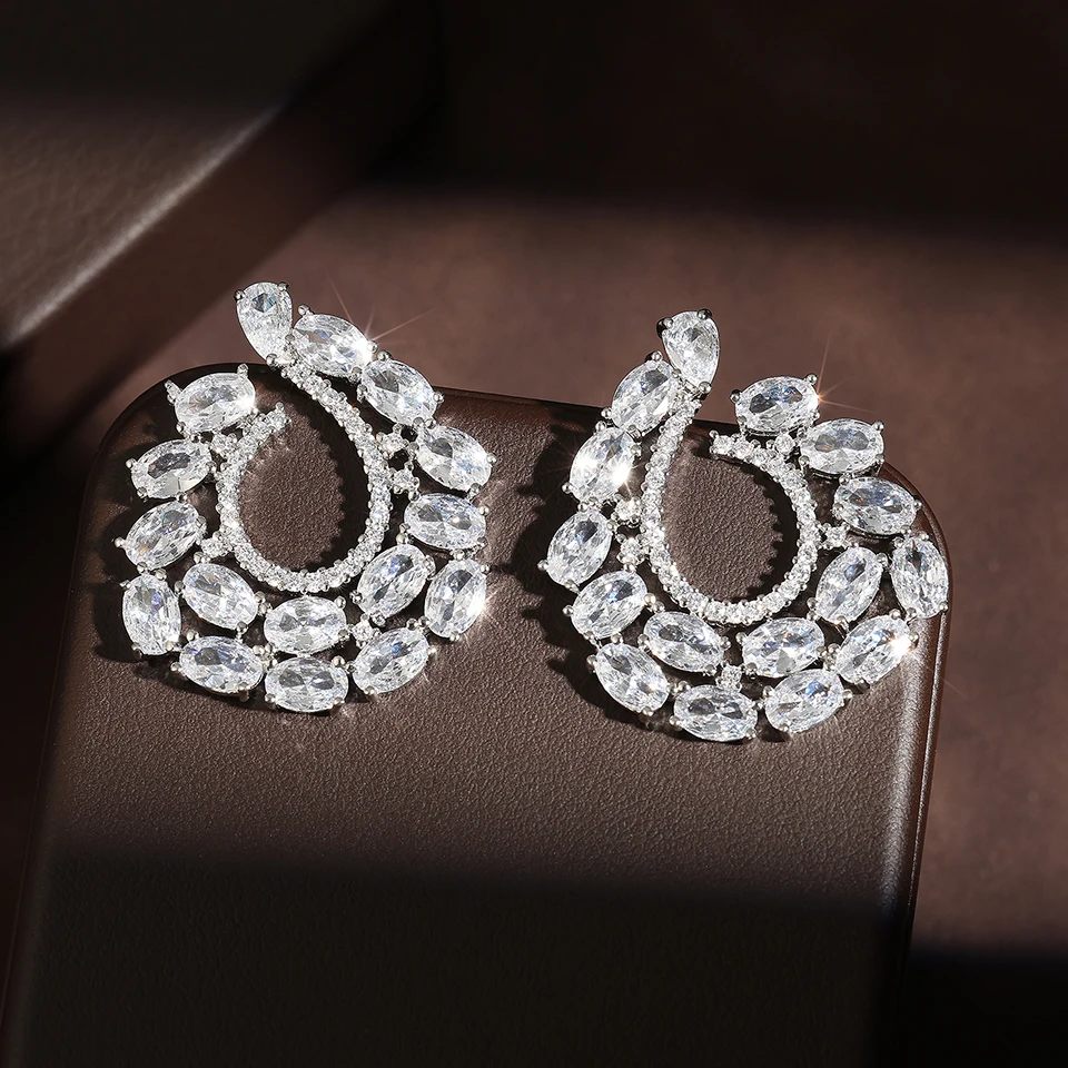 ZAKOL Fashion Clear Zircon Circle Shape Stud Earrings for Women Crystal Wedding Party Jewelry EP069