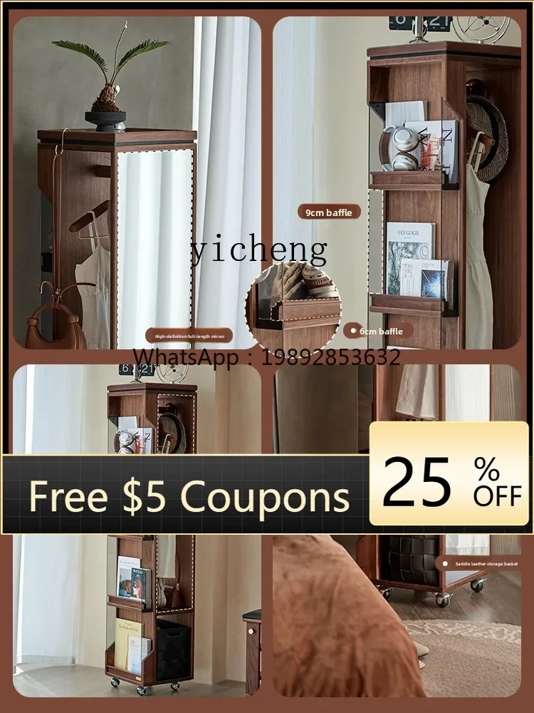 

ZZ solid wood rotating frame bedroom home full body mirror black walnut magazine rack full-length mirror