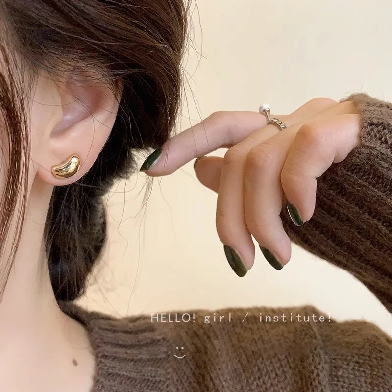 Stud Earrings Bean Design Silver Plated Alloy Minimalist Unique Versatile Lightweight Durable Comfortable Daily Wear Office