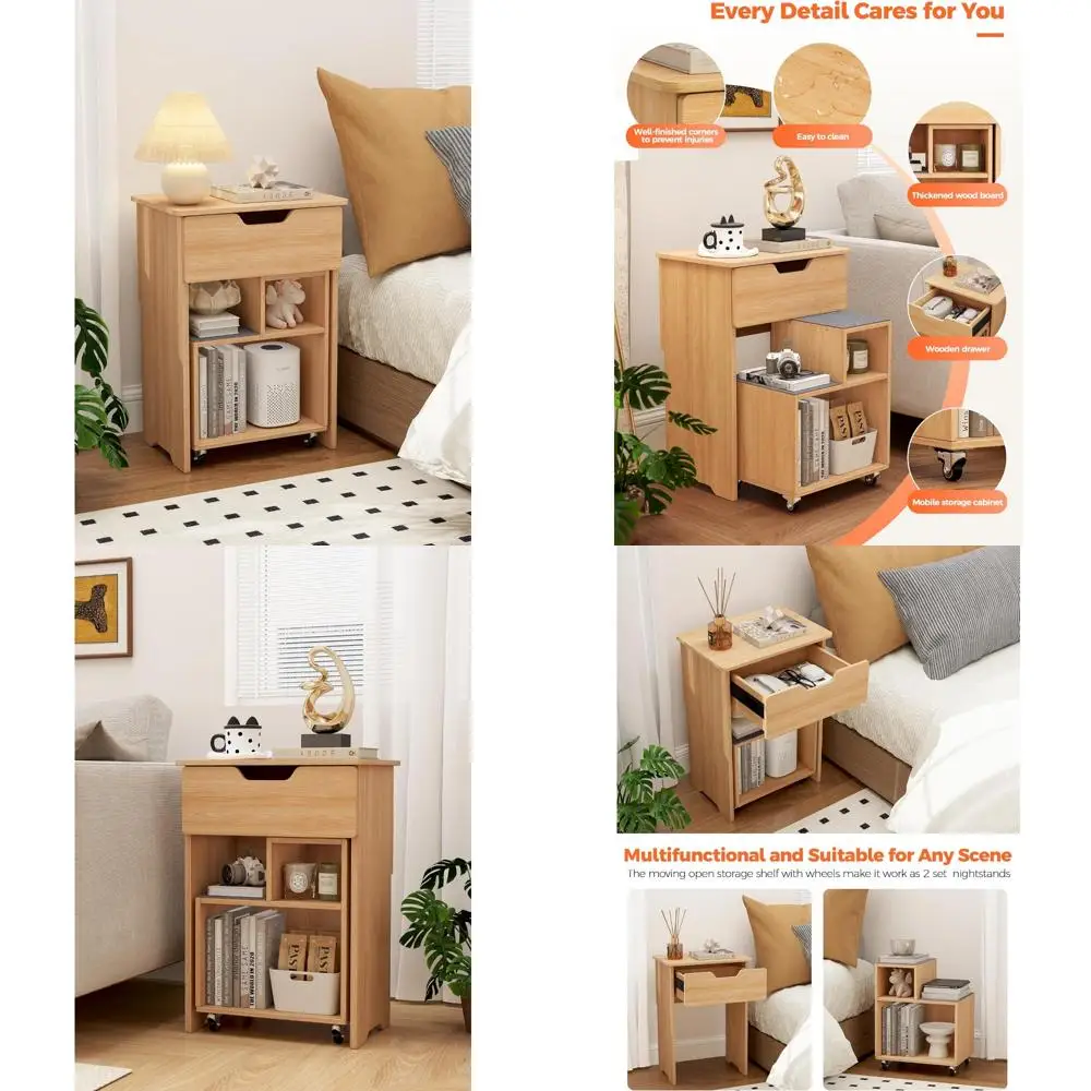 

Винтажная деревянная тумбочка для фермерского дома с ящиками и полкой на колесиках, прикроватная тумбочка для интерьера в винтажном стиле