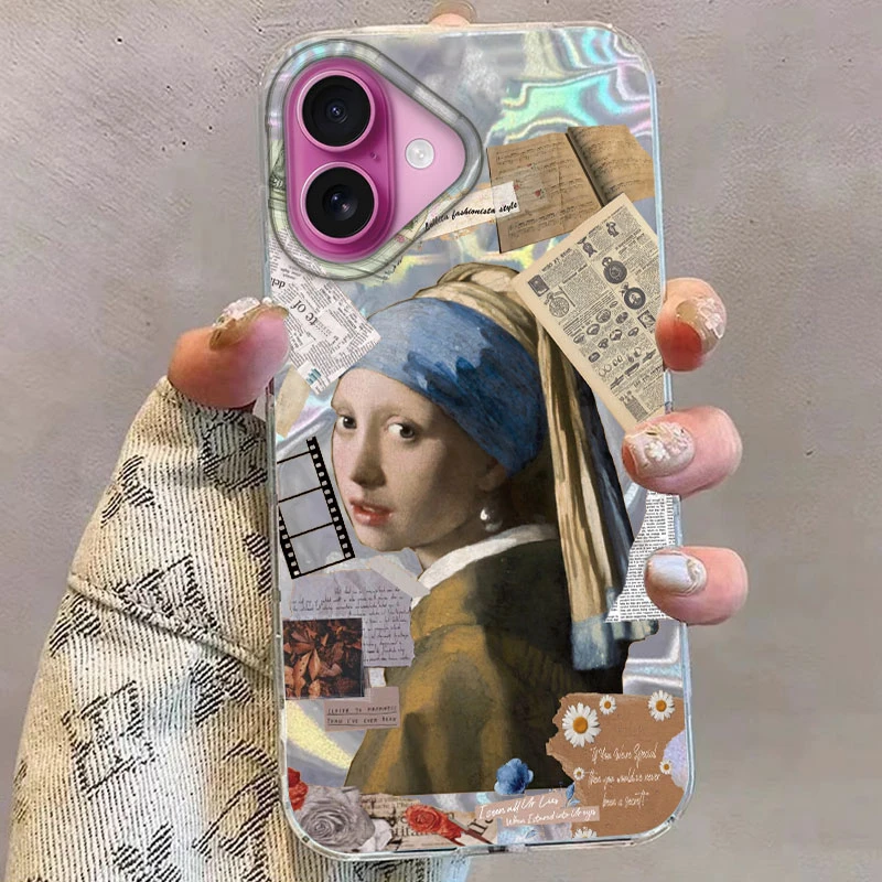 Retro Gothic Collage Handyhülle für iPhone 16 15 14 13 12 Pro Max Plus 16E 7 8 SE 2020 2022 X XS XR mittelalterliche künstlerische Abdecktaschen
