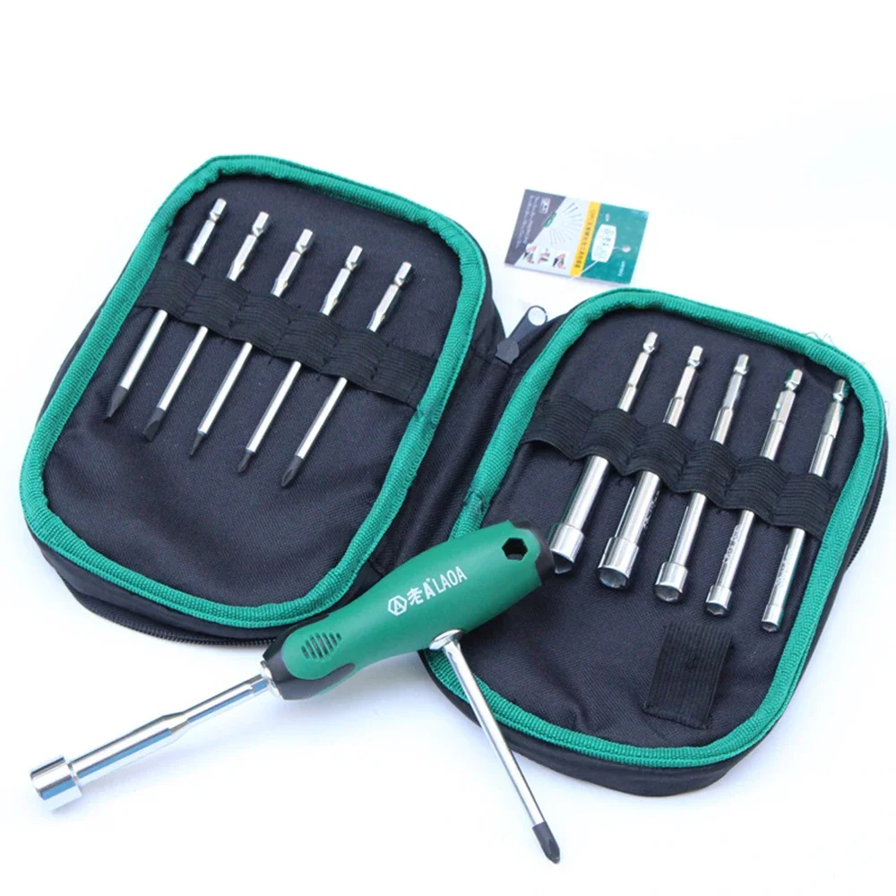 Portable 12-piece Multifunction Screwdriver Socket Screwdriver with Turning T-handle High Quality Professional Repair Tool Kit