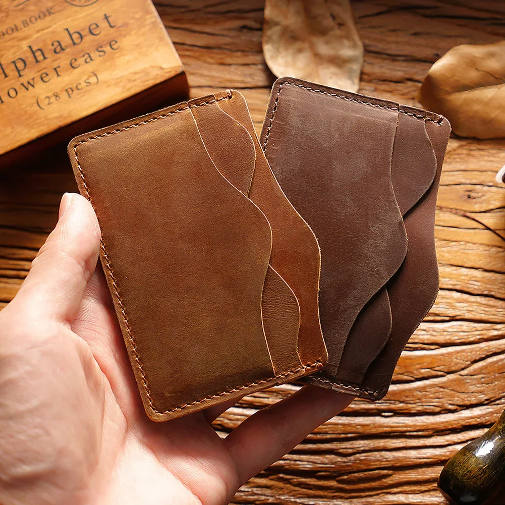 Moterm Crazy Horse Leather Handmade Women/men's Wallet Top Layer of Cowhide Card Holder Vintage Style For Card Collection