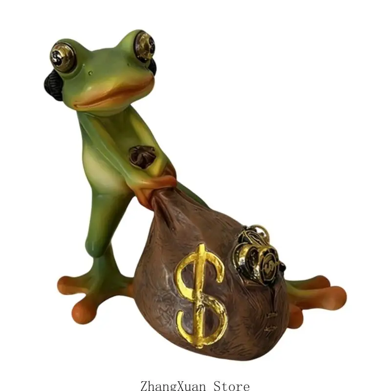 Resin Frogs With Coin Bag Figurine Fengshuis Decoration For Home Office Desktop 3XUF