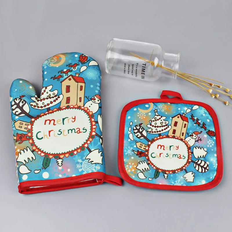 ถุงมือกันร้อนสำหรับอบเทศกาลคริสต์มาส2ชิ้น/เซ็ตถุงมือสำหรับเตาอบไมโครเวฟทนความร้อนถุงมือสำหรับเตาอบเครื่องมือทำครัวคริสต์มาสกันลวก