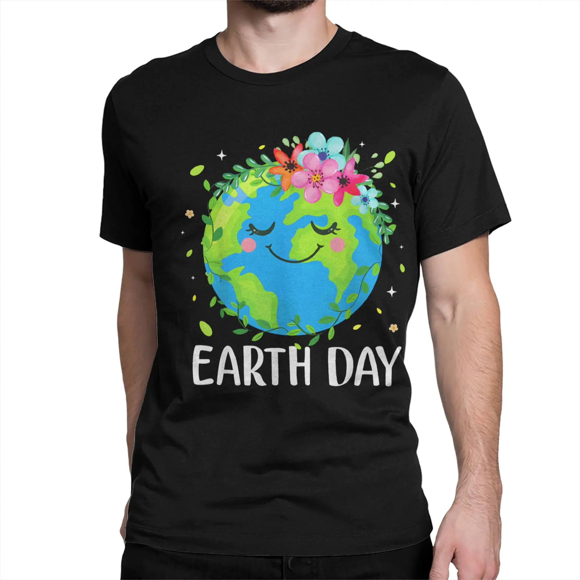 Happy Earth Day Cute Earth With Floral Earth Day 2026 T-Shirts Men Women 100% Cotton Tee Shirt O Neck T Shirt Printed Clothing