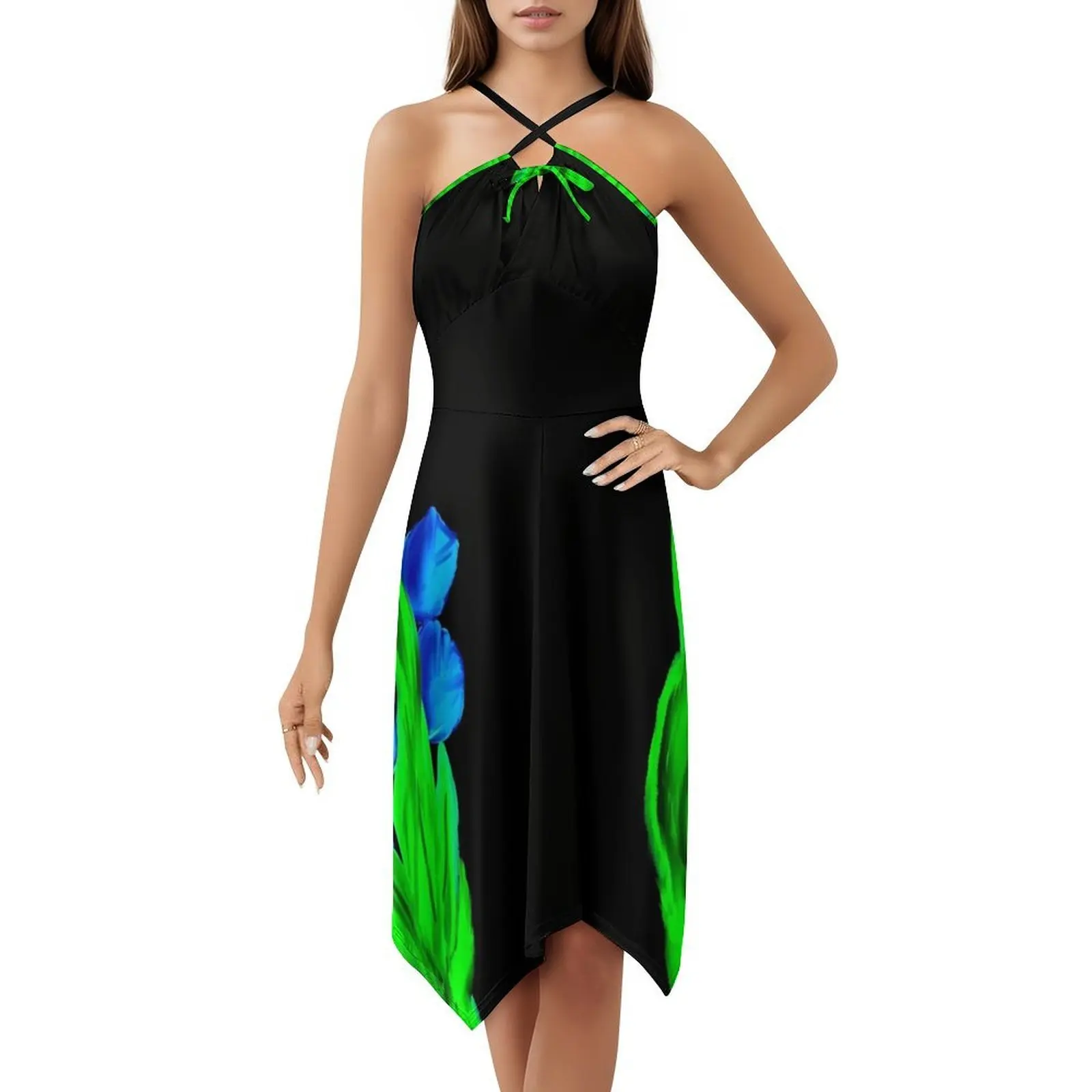 فستان هيب هوب نسائي بألوان مائية زرقاء توليب ملابس خروج جرافيك مطبوع للحفلات ملابس للنادي استيقظ ورائحة الورود بألوان مائية #5