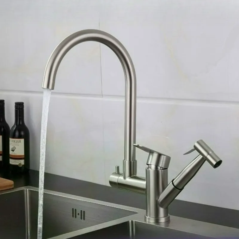 With Spray Gun Faucet 304 Stainless Steel Rotatable Multifunction Household with Pressurize Pull Out Spray Gun Kitchen Faucet