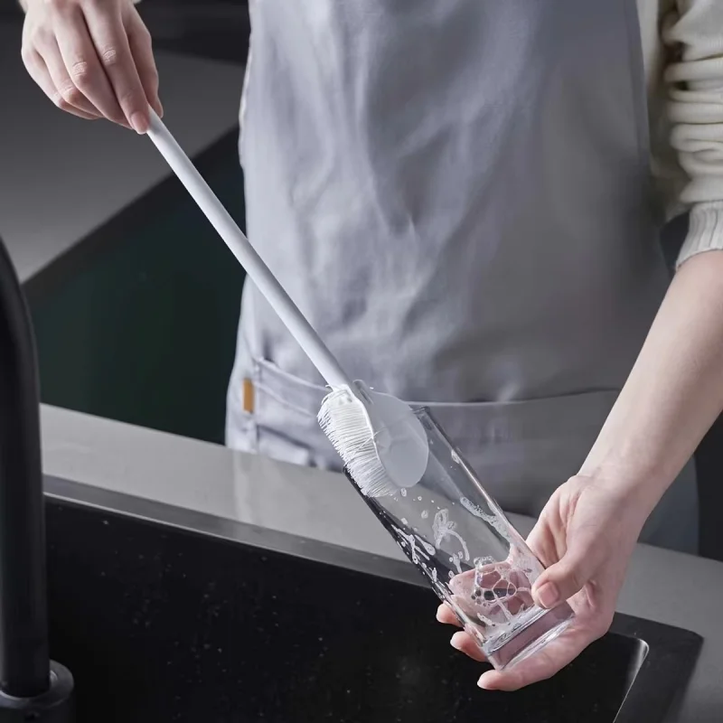 فرشاة تنظيف شاملة قابلة للطي بزاوية 360 درجة مع تصميم مقبض طويل، قابلة لإعادة الاستخدام للزجاجات والأكواب #2