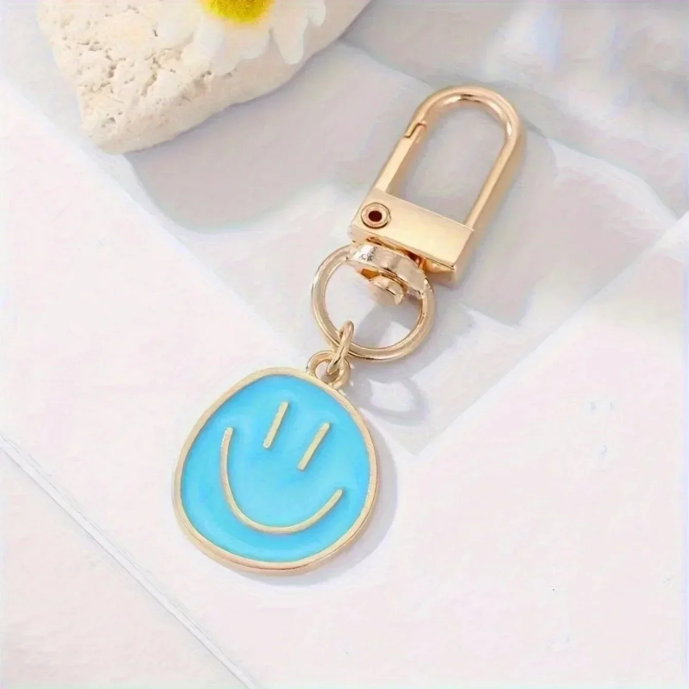 Cute Enamel Metal Smile Face Keychain Shiny Durable Women's Key Ring Lovely Bag Accessory for Daily Use image 2