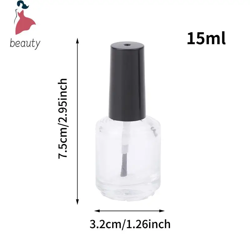 Botella de vidrio transparente para esmalte de uñas, recipiente vacío con tapa para brochas y cosméticos, 15ml