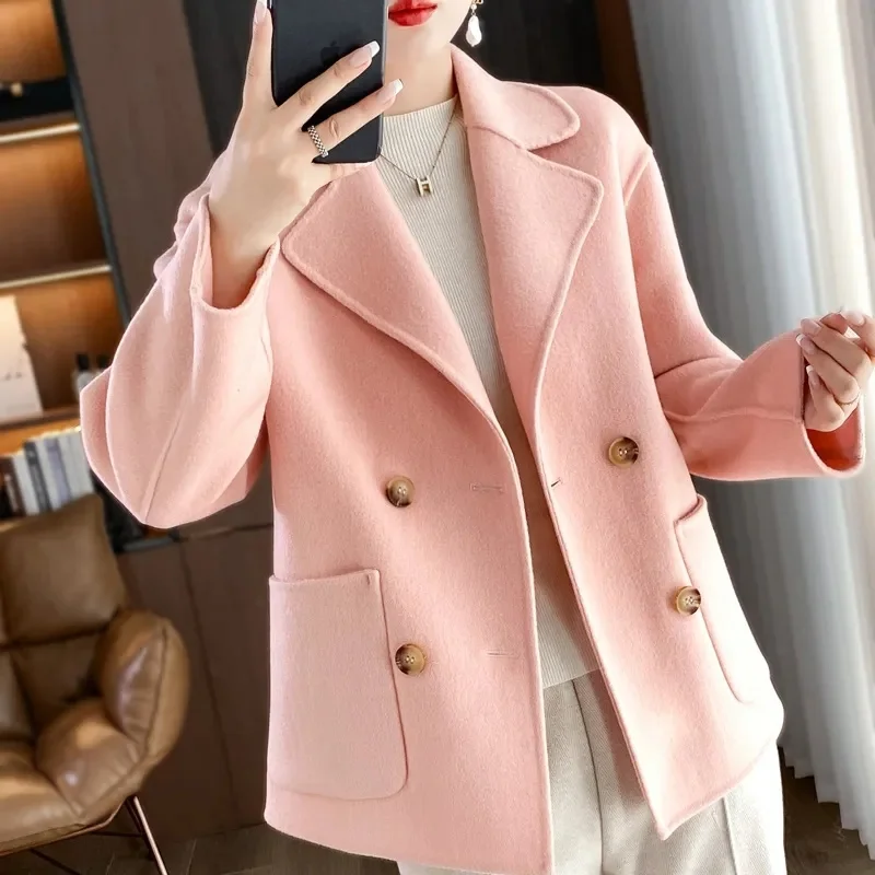 Streetwear Double-sided Wool Coat Women's Woolen Blazers Double-breasted Short Suit Jacket Female Casual Outerwear Spring Autumn